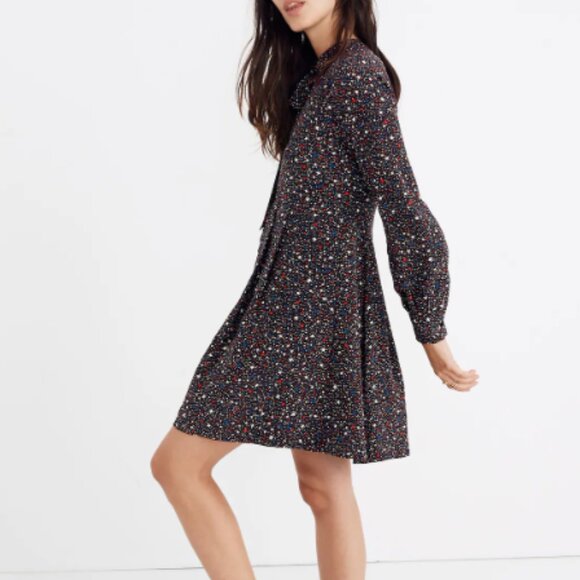 Madewell Balsam Tie-Neck Dress – Starry Night Print – Size 4 (Sleeve 22", Length - Picture 1 of 9